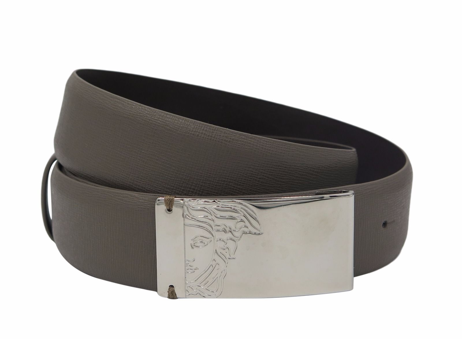 VERSACE COLLECTION Men/'s Taupe Brown Saffianio Leather Medusa Buckle Belt 158