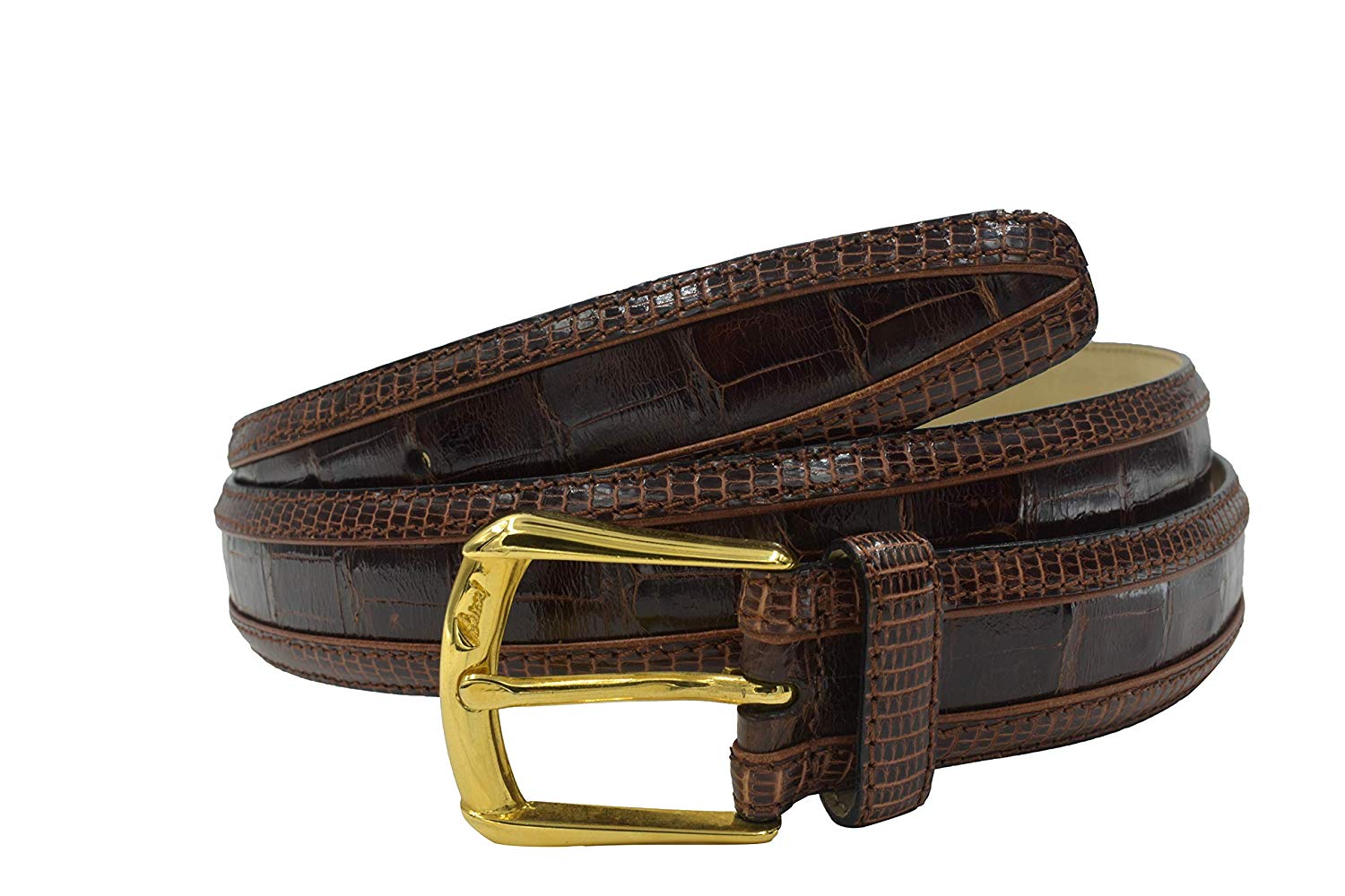 Brioni Mens Medium Brown Leather Logo Gold Buckle Belt