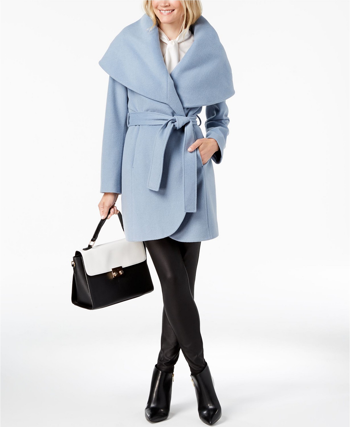 T Tahari Womens Double Face Wool Wrap Coat with Oversized Collar Wool Coat T Tahari Womens Double Face Wool Wrap Coat with Oversized Collar Wool Coat