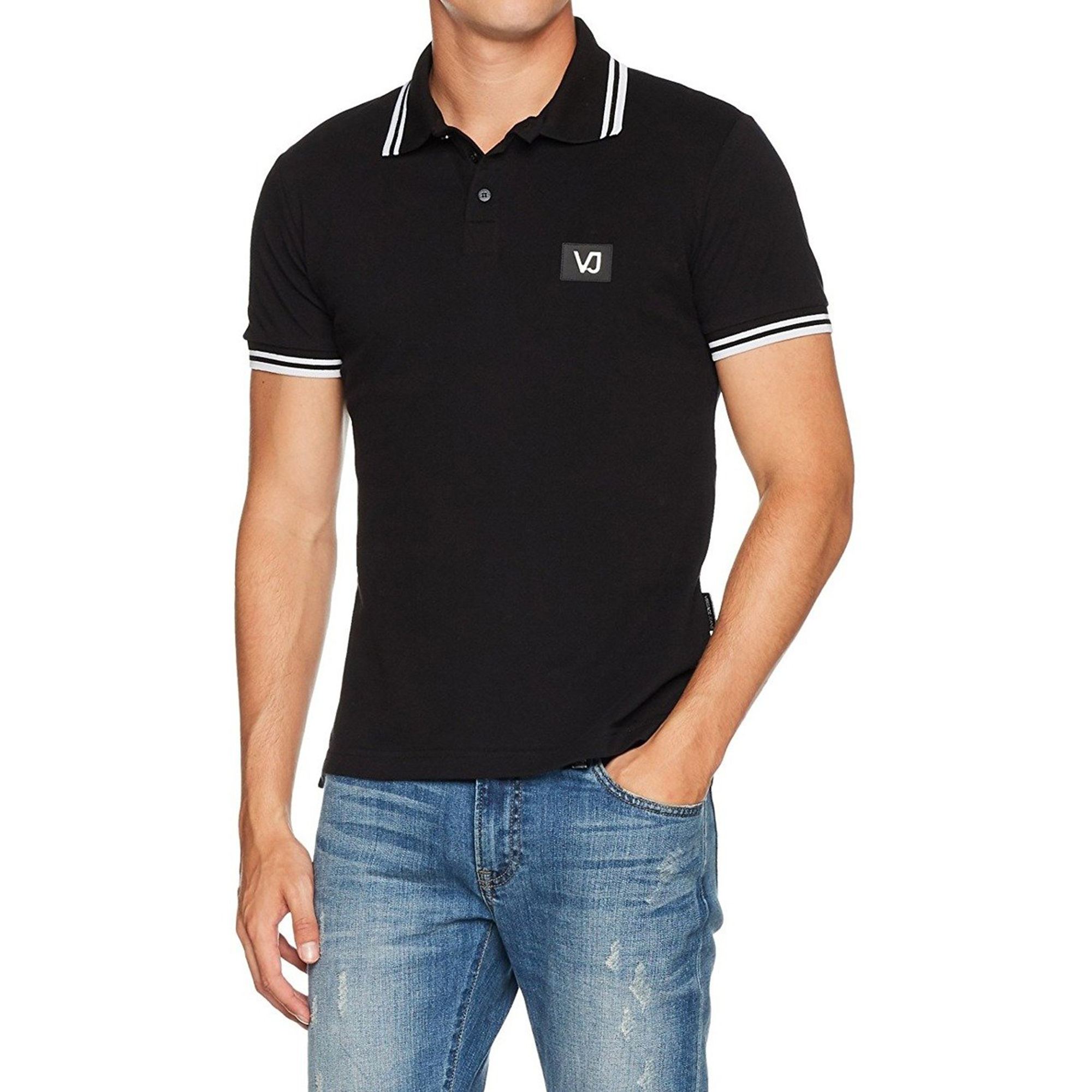 Versace Jeans Men's Black Pique Cotton Logo Polo T-Shirt | eBay