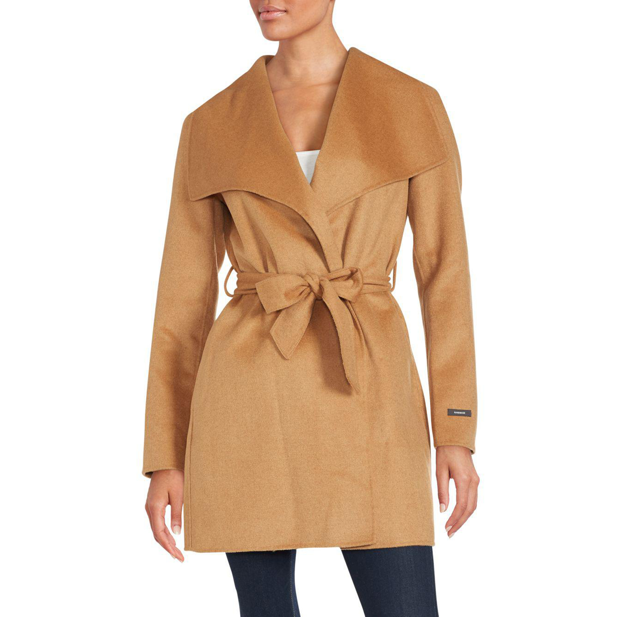 T Tahari Women's Camel Double Face Wool Belted Wrap Coat Outerwear eBay